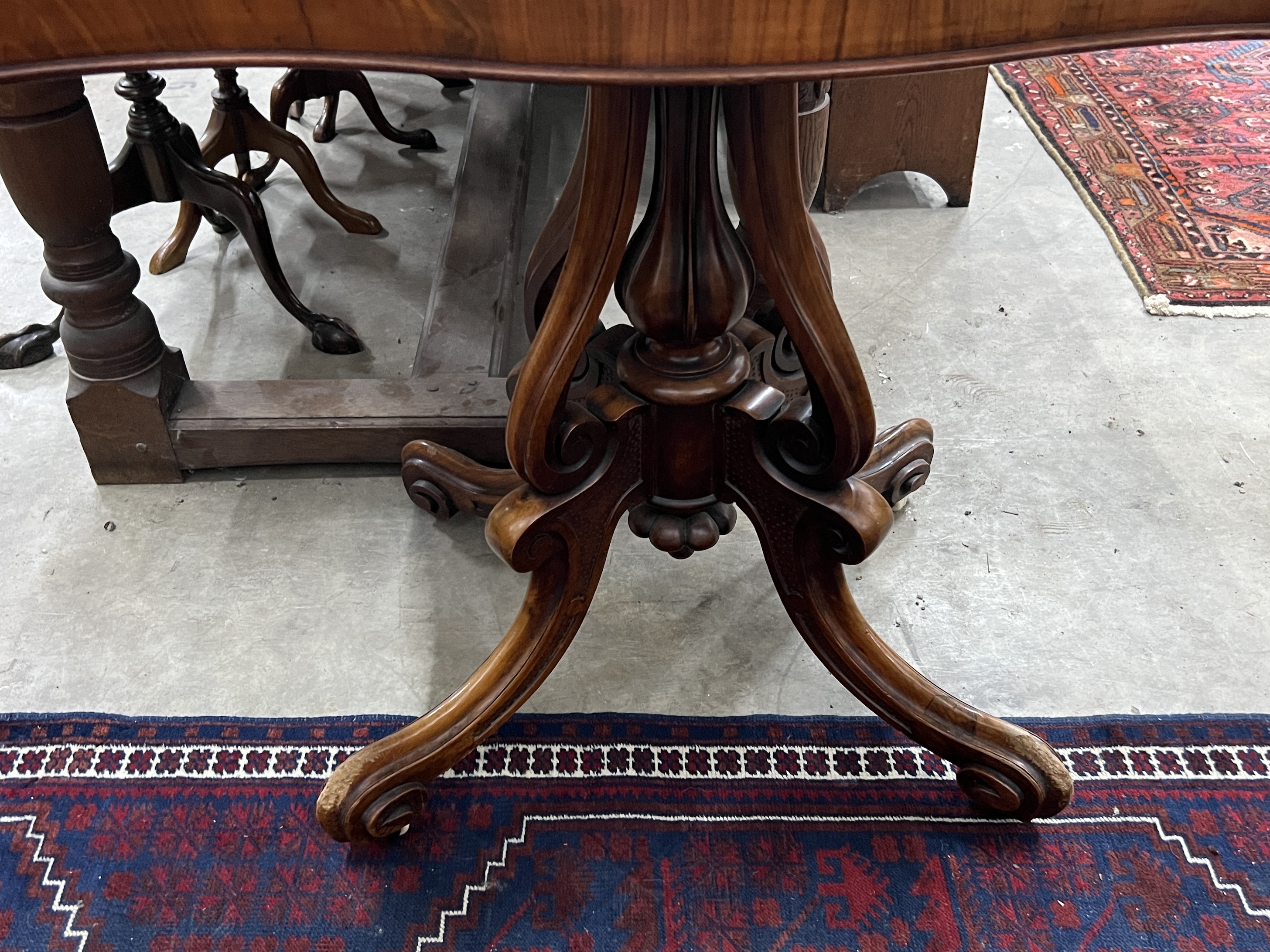 A Victorian mahogany serpentine card table, width 90cm, depth 45cm, height 73cm